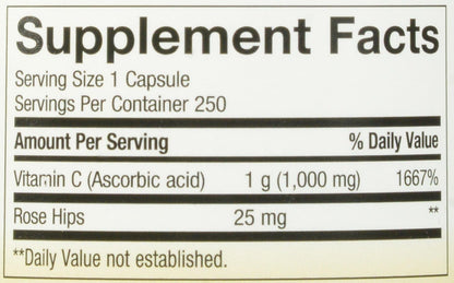 Nature's Way Vitamin C 1000 with Rose Hips, 250 Capsules