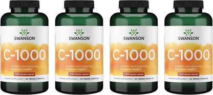 Swanson Vitamin C with Rose Hips - 1000mg, 90 Capsules (Pack of 4)