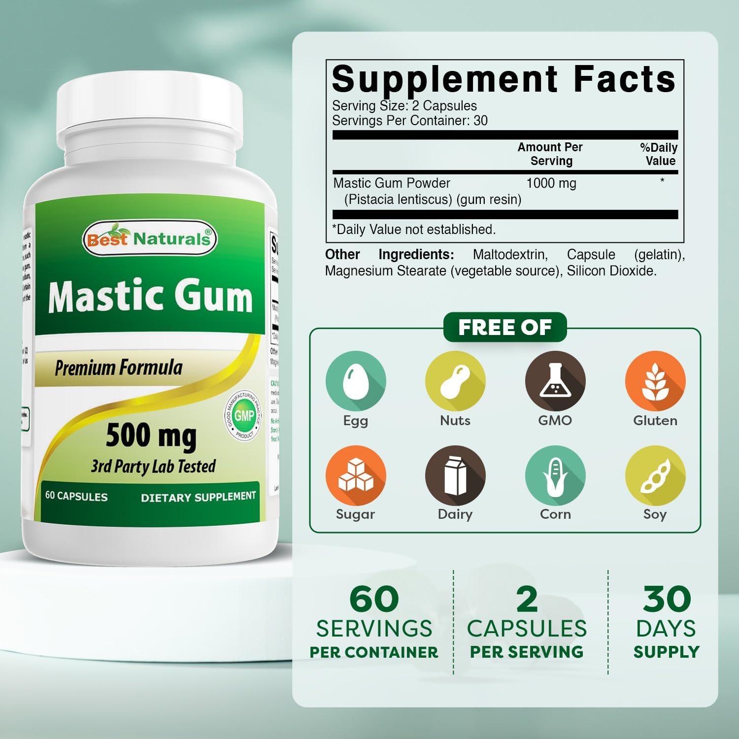 Best Naturals Mastic Gum 500 mg, 60 Capsules - görsel 2