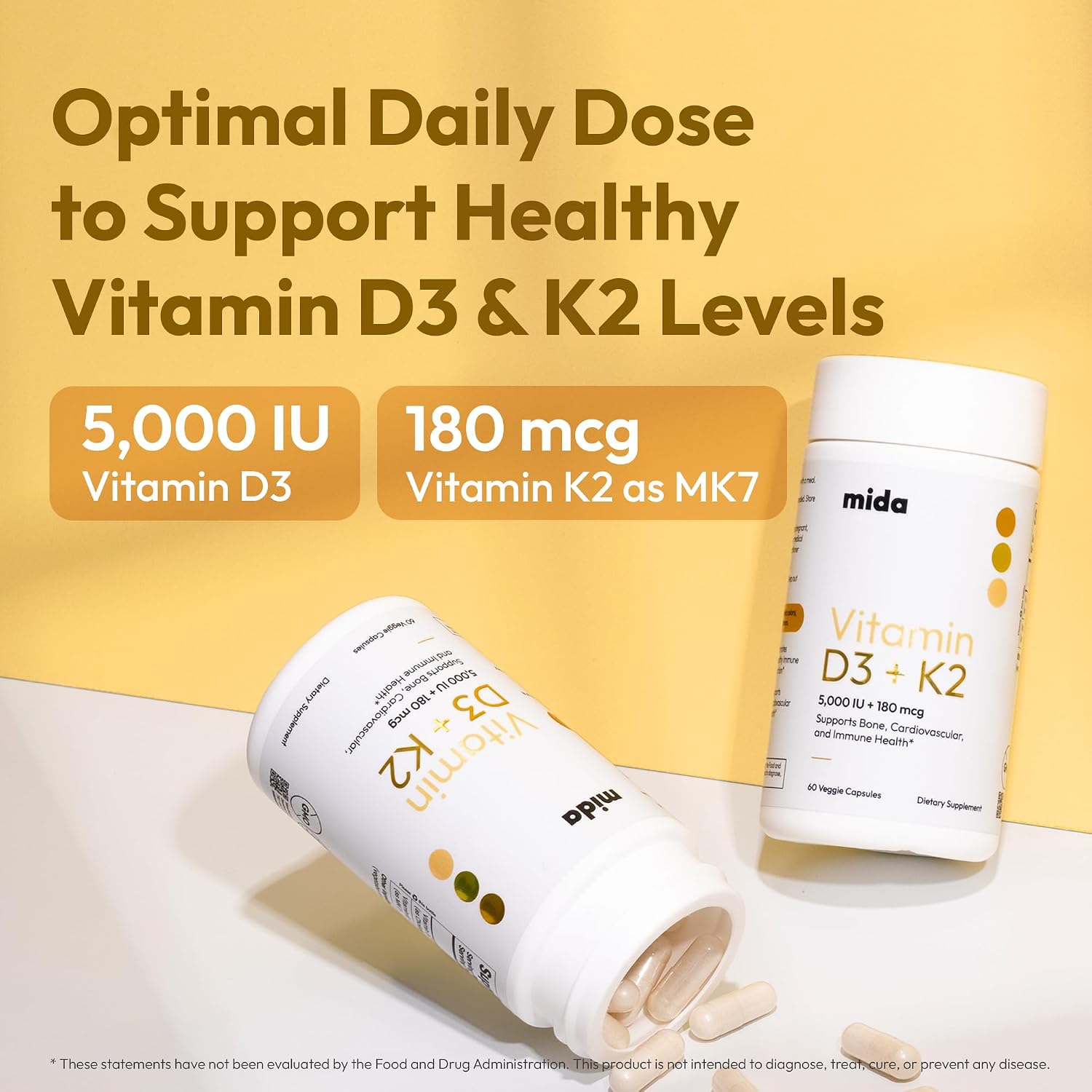 Vitamin D3 K2 5000 IU with MK7 (180 mcg) - Vegan Capsules, 60 Servings - görsel 3