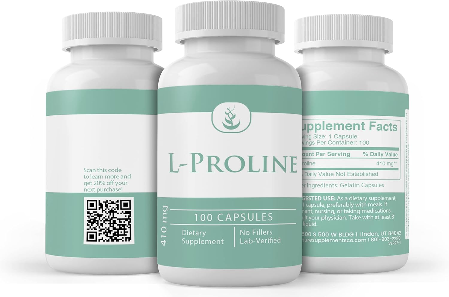 Pure Original Ingredients L-Proline, 100 Capsules – Always Pure, No Additives or Fillers - görsel 4