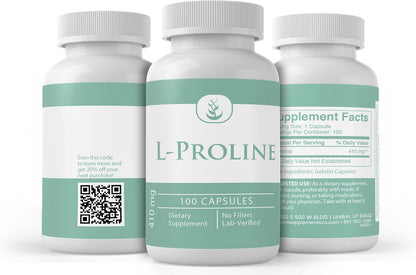 Pure Original Ingredients L-Proline, 100 Capsules – Always Pure, No Additives or Fillers