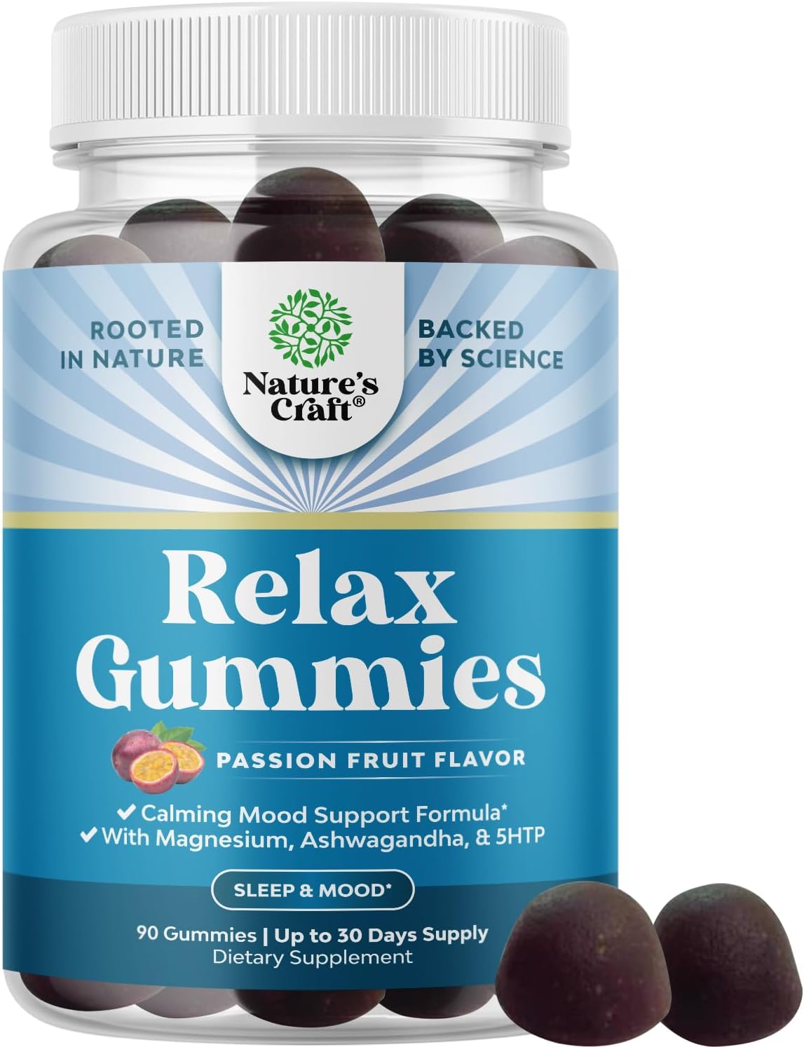 Pure Calm and Relaxing Magnesium Supplement – Magnesium for Stress Support & Rest Ease for Adults – High Absorption Mg Citrate Gummies with L Theanine & Ashwagandha for Muscle Cramps – 90 Count - görsel 1
