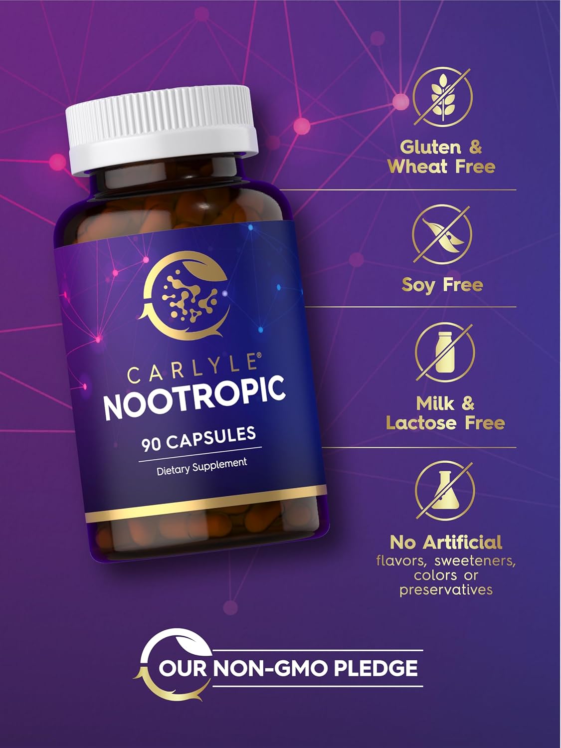 Carlyle Brain Nootropic Supplement | 90 Capsules | with Caffeine, B12, and Guarana Extract | Non-GMO & Gluten-Free - görsel 5