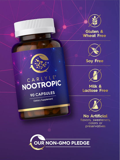 Carlyle Brain Nootropic Supplement | 90 Capsules | with Caffeine, B12, and Guarana Extract | Non-GMO & Gluten-Free
