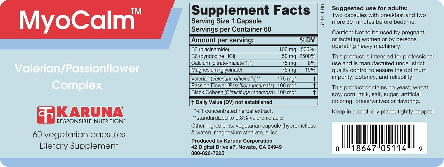 MyoCalm 60 Vegetarian Capsules – Valerian, Passion Flower, Black Cohosh, Calcium, Magnesium, B3 & B6 - görsel 2