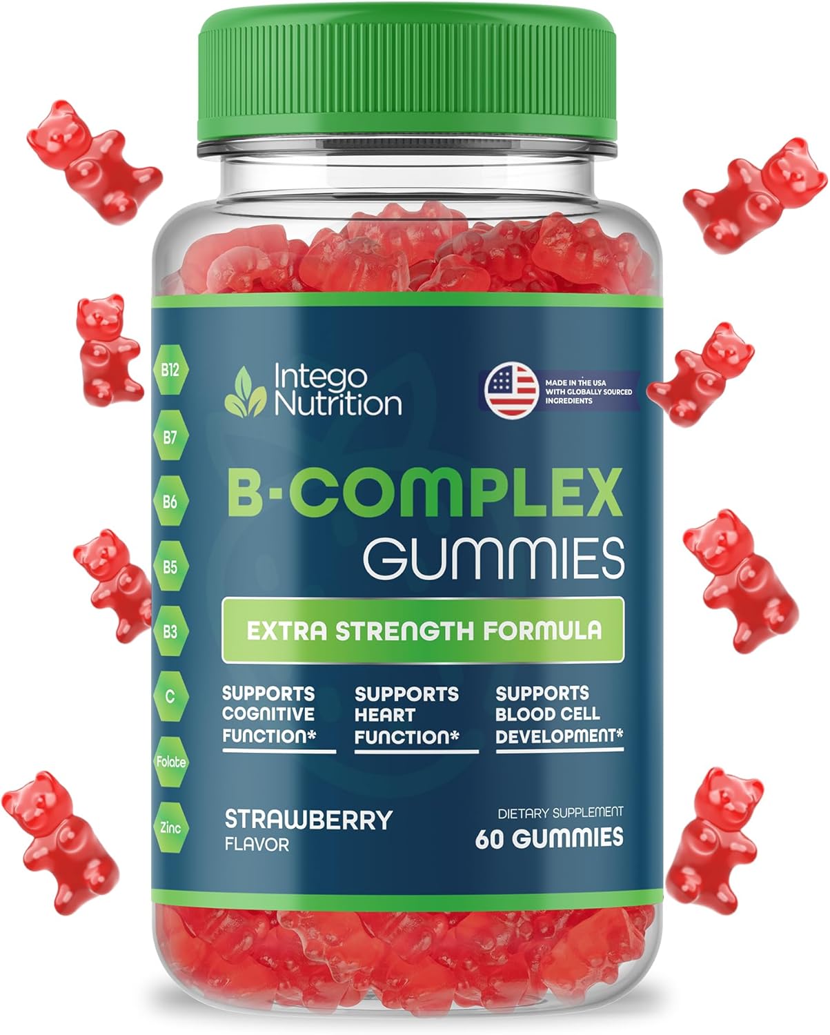 Vitamin B Complex Gummies for Adults, B Complex Supplement with Vitamin A, C, Biotin, Zinc, 60 Gummies - görsel 1