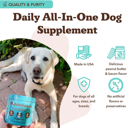 Natural Dog Company 25-in-1 Multivitamin for Dogs – Vet-Formulated Soft Chews for Puppies, Adults & Seniors, Supports Joints, Skin, Coat, Immune & Heart Health, NASC Certified, 90 Count