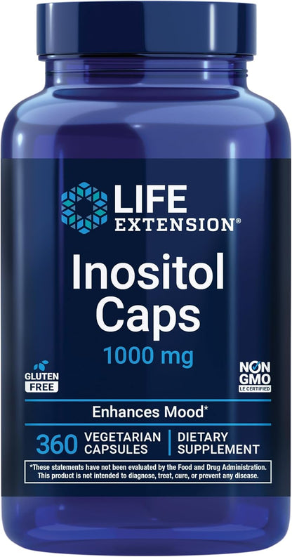 Life Extension Inositol Caps – 1000 mg, Myo-Inositol – Mood Health, Wellbeing, Healthy Metabolism, Hormone Balance – Gluten-Free, Non-GM, Vegetarian – 360 Capsules