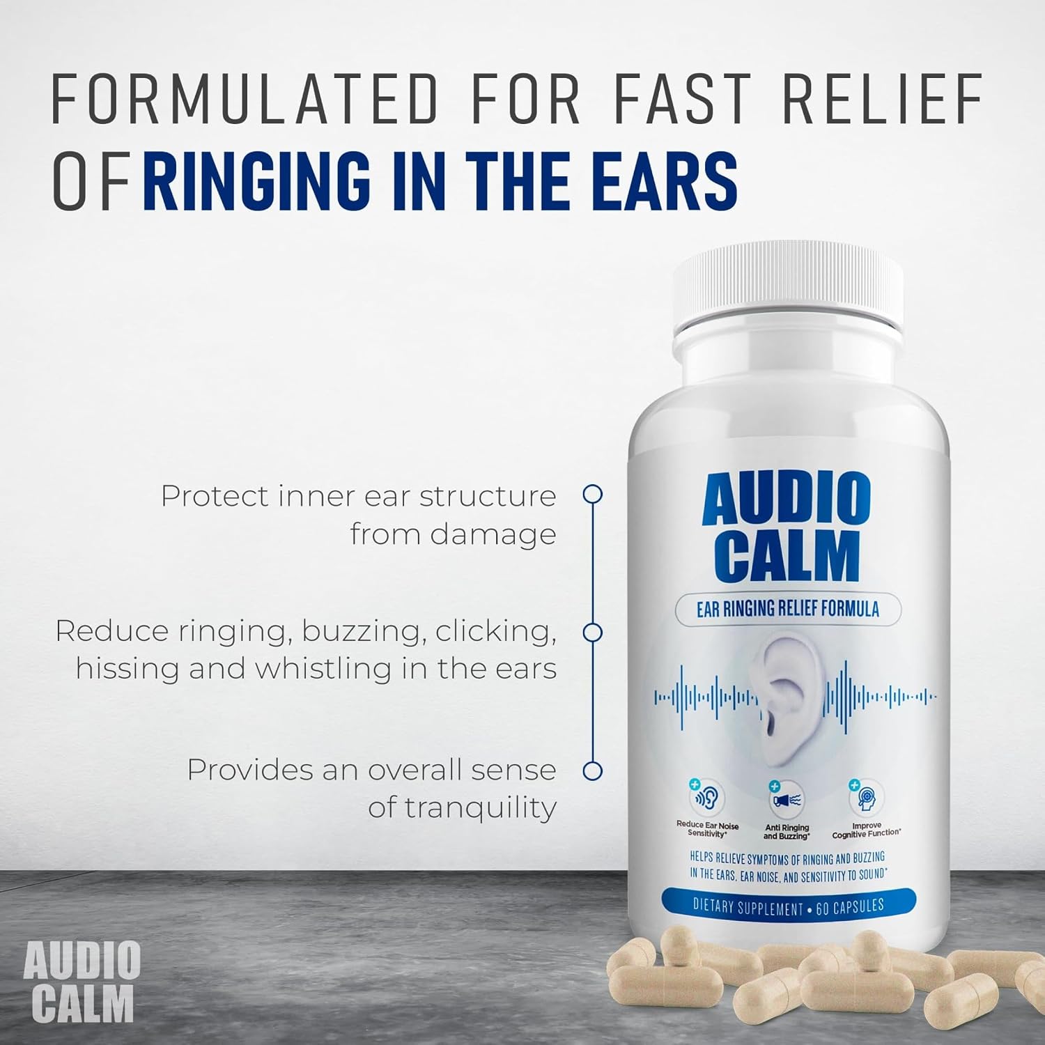 Audio Calm - Tinnitus Relief for Ringing Ears - Ear Health Vitamins - 60 Capsules - görsel 2