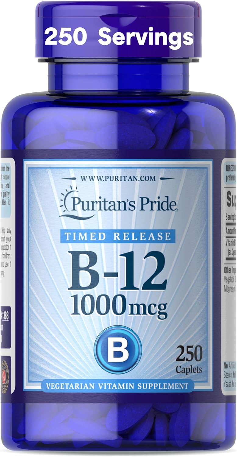 Puritan's Pride Timed Release Vitamin B-12 1000mcg - 250 Caplets - görsel 1