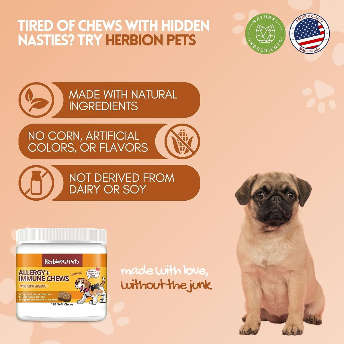 Herbion Pets Allergy + Immune Chews with Kelp & Vitamin C, 120 Soft Chews - görsel 5