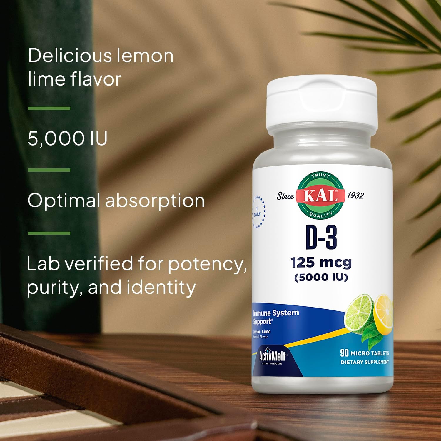 KAL Vitamin D3 5000 IU ActivMelt, Instant Dissolve Micro Tablets, Natural Lemon and Lime Flavour, 90 Count - görsel 4