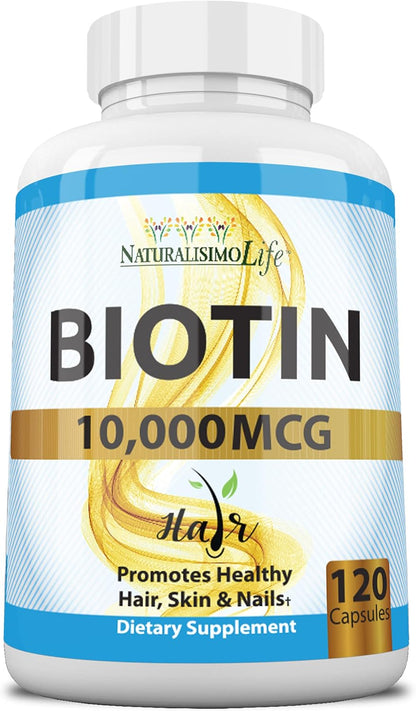 Biotin 10,000 mcg High Potency – Natural Support for Hair, Skin, Nails & Metabolism, 120 Capsules