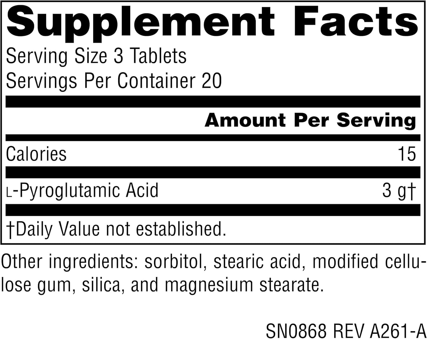 Source Naturals L-Pyroglutamic Acid - 1000 mg - 60 Vegetarian Tablets - görsel 2