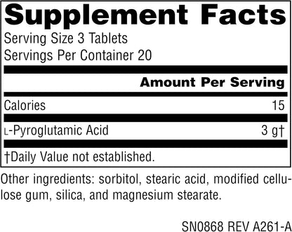 Source Naturals L-Pyroglutamic Acid - 1000 mg - 60 Vegetarian Tablets