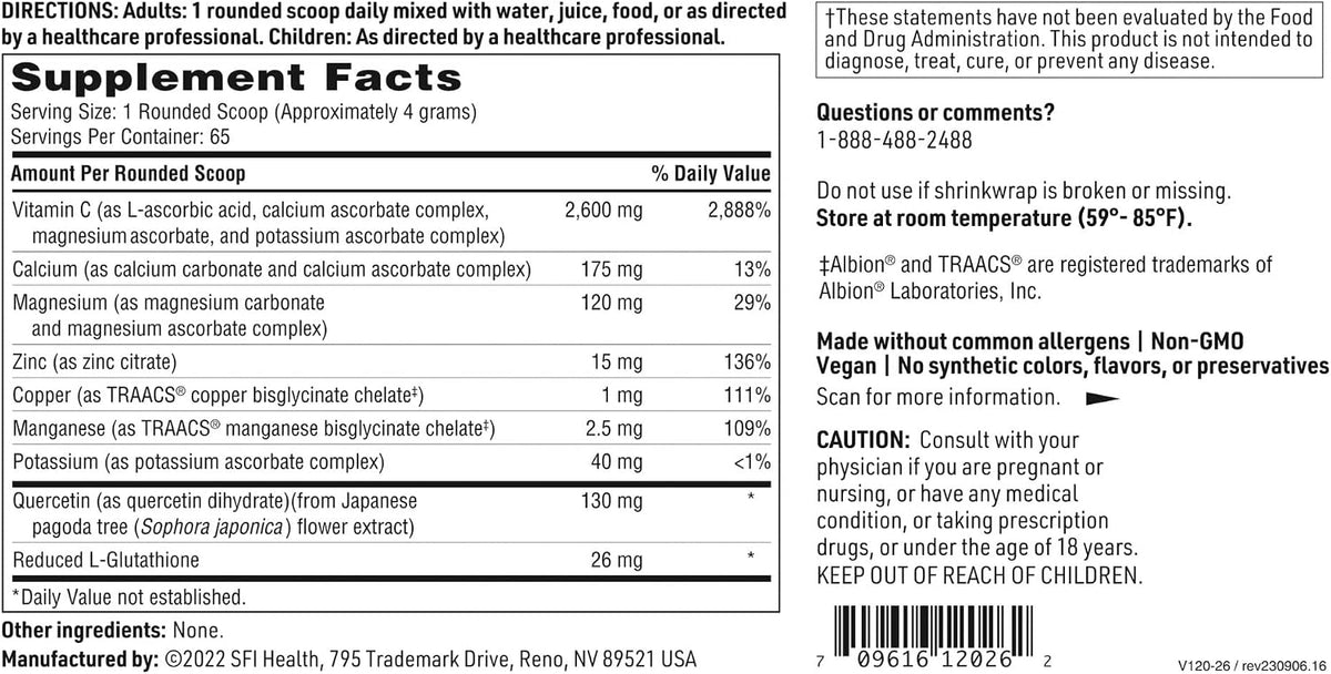 Klaire Labs Multi-Element Buffered C Powder with Quercetin & L-Glutathione - 260g (65 Servings) - görsel 5