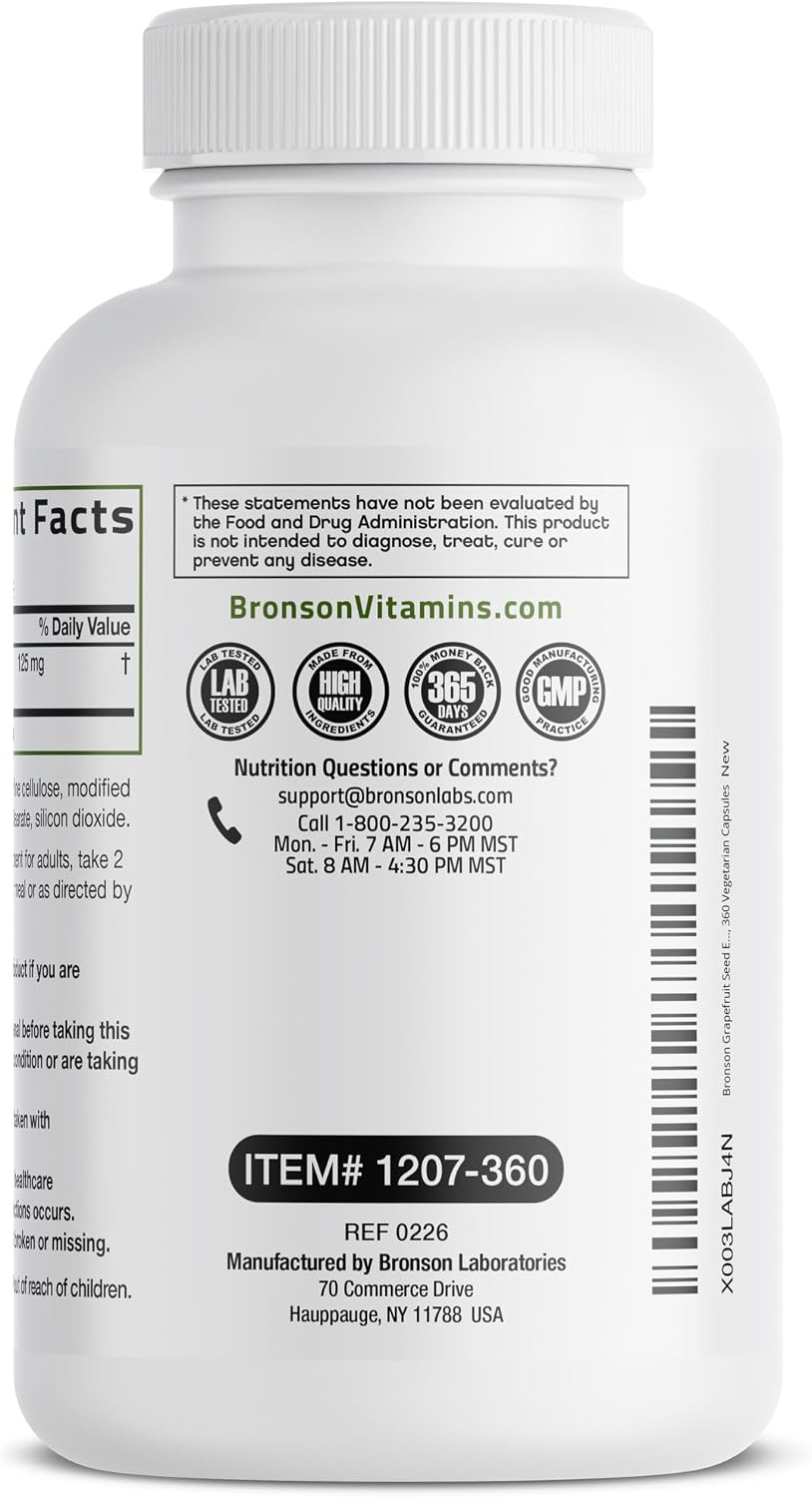 Bronson Grapefruit Seed Extract – Immune & Gastrointestinal Support, Non-GMO, 360 Vegetarian Capsules - görsel 5