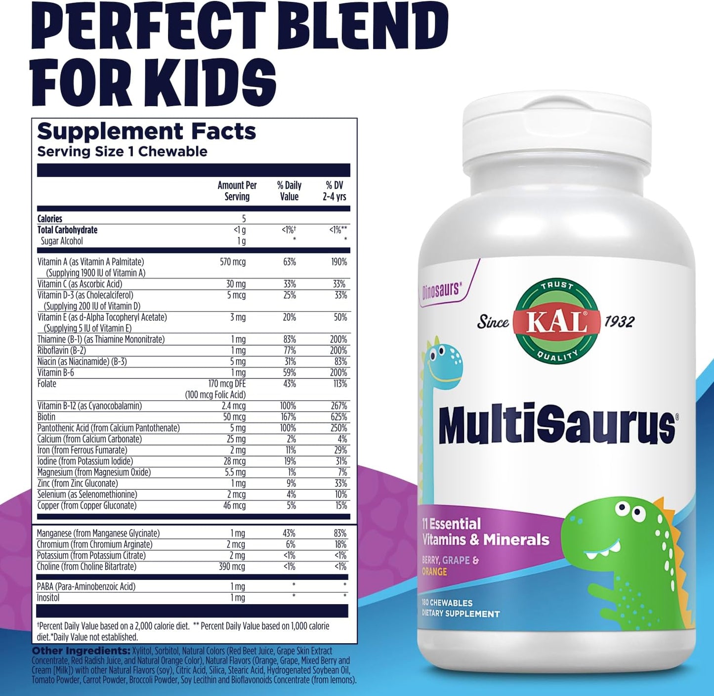 KAL MultiSaurus Kids Chewable Multivitamin – 180 Dinosaur-Shaped Tablets - görsel 2