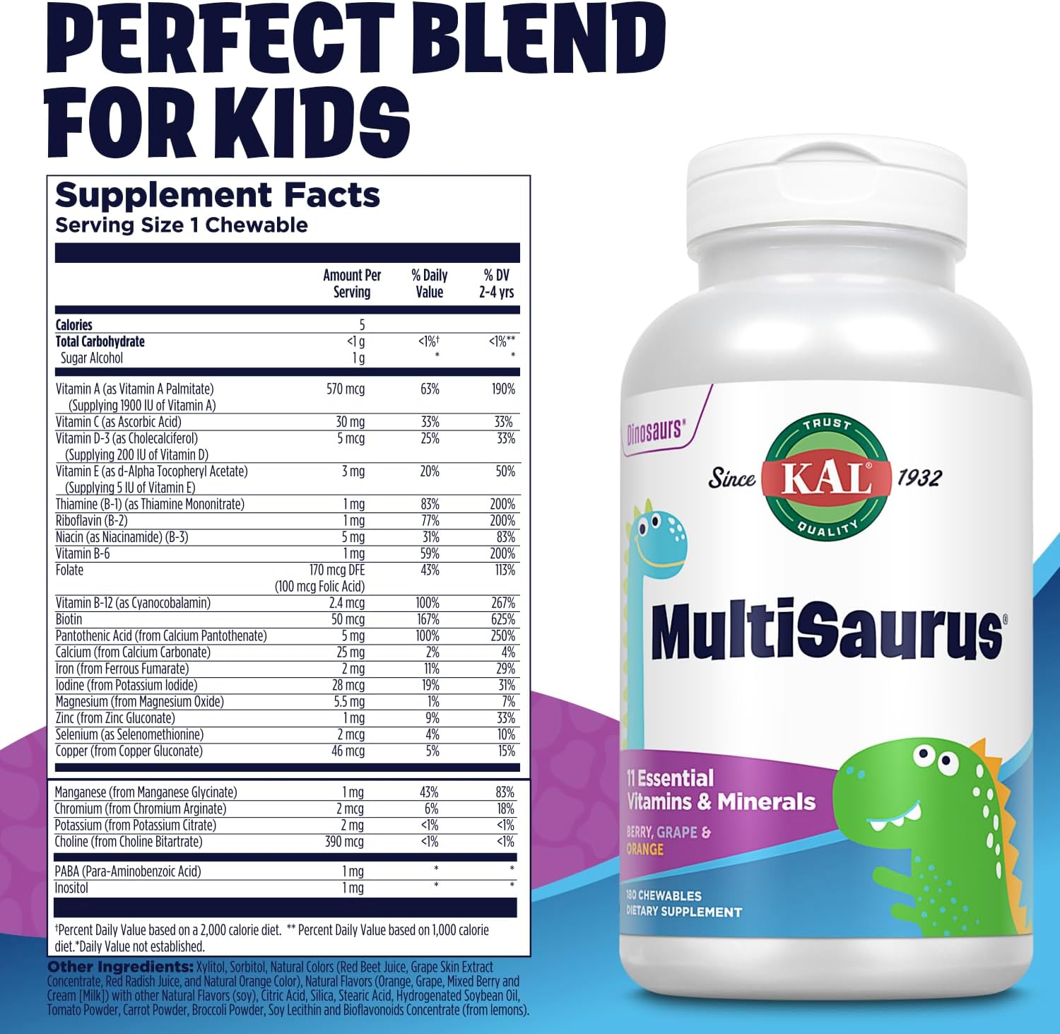 KAL MultiSaurus Kids Chewable Multivitamin – 180 Dinosaur-Shaped Tablets - görsel 2
