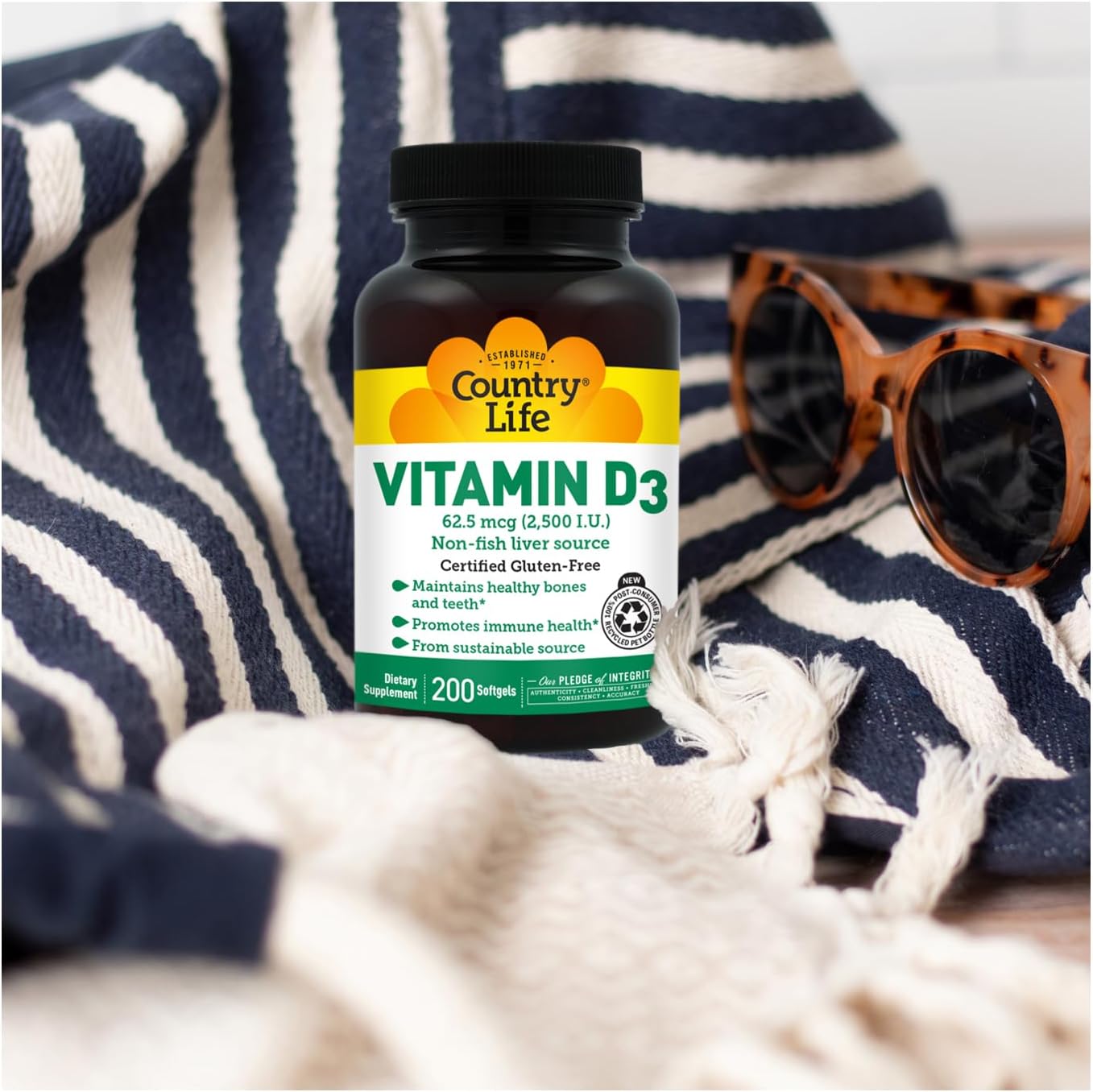 Country Life Vitamin D3 2500 IU – Non-Fish Derived, High Strength Vitamin D3 for Bone Health, Immune Support & Calcium Absorption – Certified Gluten-Free, 200 Softgels - görsel 10