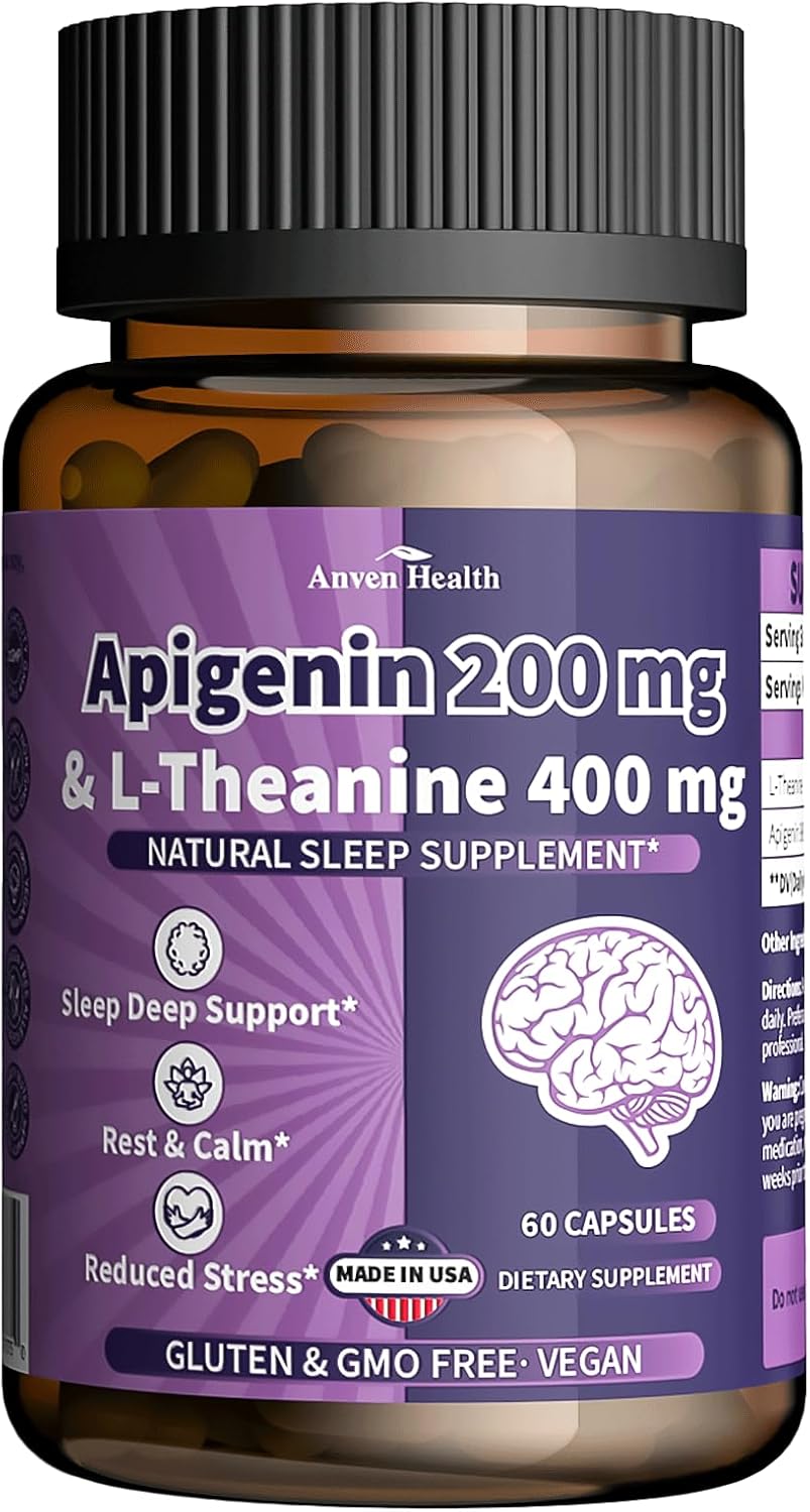 Anven Health L-Theanine 400mg with Apigenin 200mg – Natural Relaxation & Sleep Support – 180 Veggie Capsules - görsel 8