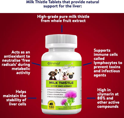 Milk Thistle for Dogs - 180 Chewable Tablets - Liver and Kidney Support