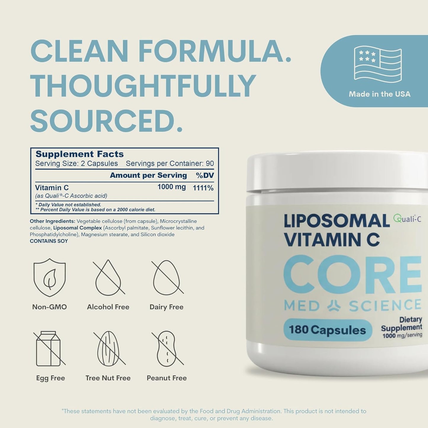 Core Med Science Liposomal Vitamin C, 1000mg – Physician-Formulated Supplement for Immune Defence, Collagen & Skin Health – 180 Capsules, Made in USA - görsel 3