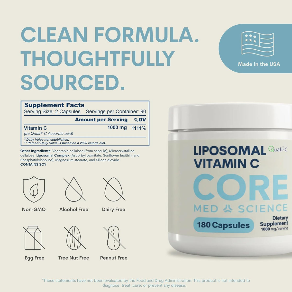 Core Med Science Liposomal Vitamin C, 1000mg – Physician-Formulated Supplement for Immune Defence, Collagen & Skin Health – 180 Capsules, Made in USA - görsel 3