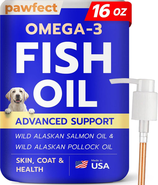 PAWFECTCHEW Fish Oil for Dogs - Natural Omega-3 for Skin and Coat Support - Liquid Food Supplement - 16 oz