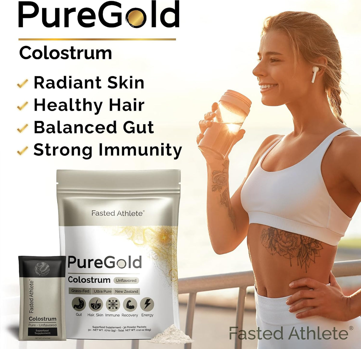 PureGold Bovine Colostrum Powder – 100% Pure New Zealand Grass Fed, Supports Gut Health, Skin, Hair & Immunity – Unflavoured, 30 Travel Packets - görsel 5
