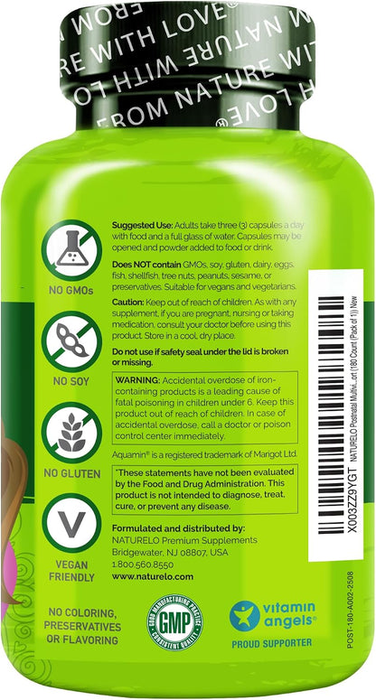 NATURELO Postnatal Multivitamin - Supplement for Breastfeeding Women - Plant-Based Vitamin D, Folate, Gentle Iron - 180 Capsules (Pack of 2)