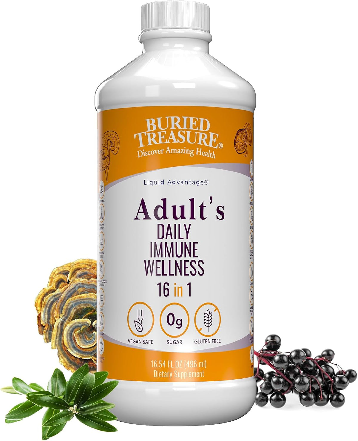 Buried Treasure Adult Daily Immune Wellness - Liquid Nutrient Blend with Elderberry and Echinacea - görsel 1