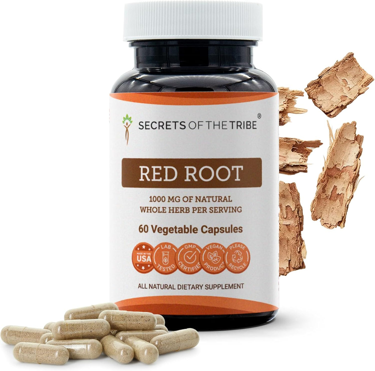 Secrets of the Tribe Red Root 60 Capsules, 1000 mg, Wildcrafted Red Root (Ceanothus Americanus) Dried Bark (60 Capsules) - görsel 1
