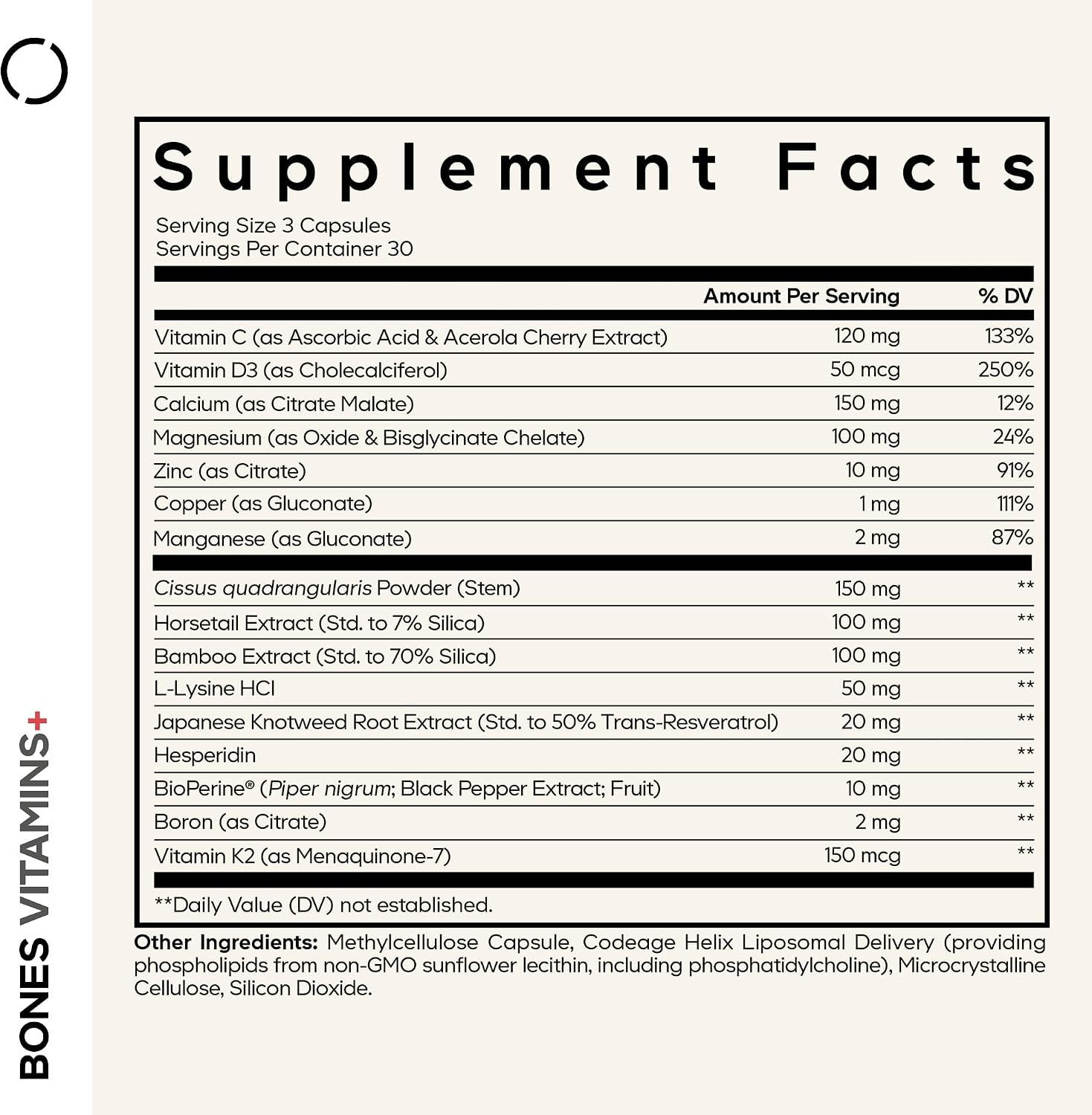 Codeage Bones Vitamins+ - D3, K2, Calcium, Magnesium, Zinc Supplement, 90 Capsules - görsel 2