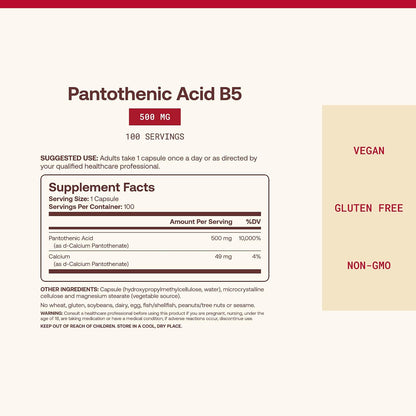Jarrow Formulae Pantothenic Acid B5 500 mg - 100 Vegan Capsules
