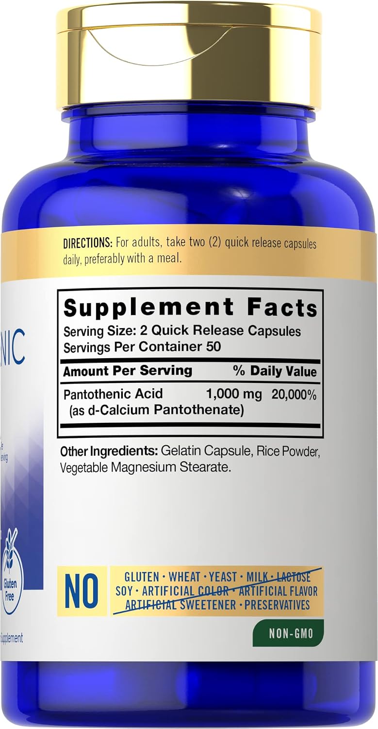 Carlyle Pantothenic Acid Vitamin B5 | 1000mg – Purity: Opt for supplements free from unnecessary additives. – Image 2