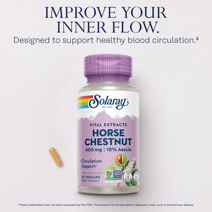 Solaray Horse Chestnut Extract 400 mg with Butcher's Broom – Standardised Aescin for Vein Support