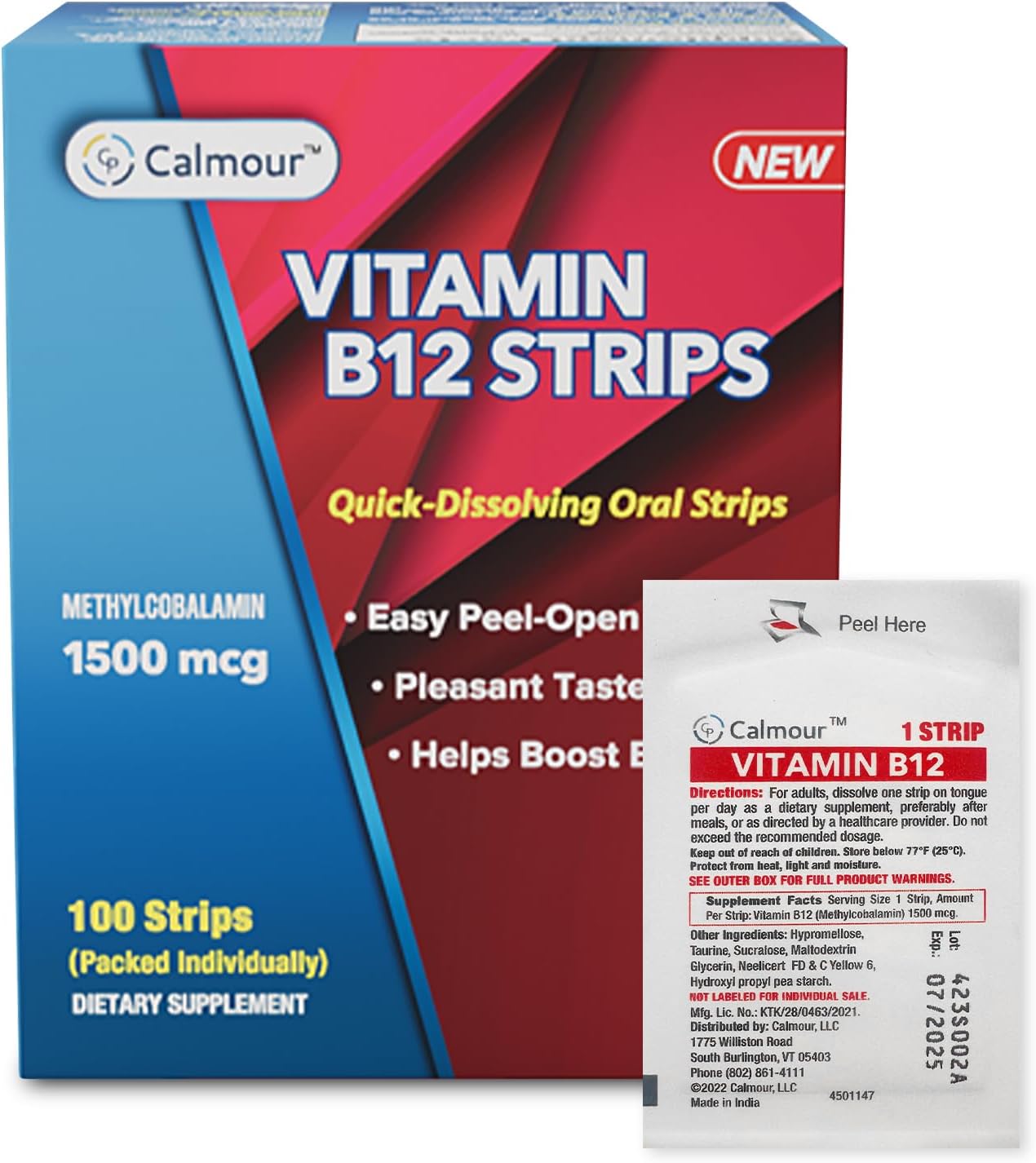 Calmour Vitamin B12 Strips - 1500 mcg Methylcobalamin, Mint, 10 Pack - görsel 8