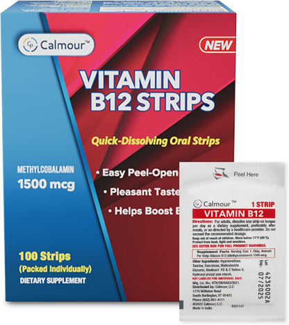 Calmour Vitamin B12 Strips - 1500 mcg Methylcobalamin, Mint, 10 Pack