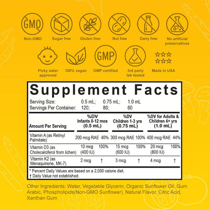 Nuvamin Liquid Liposomal Vitamin A & D3 Drops with K2 – 60 ml – Lemon Flavour