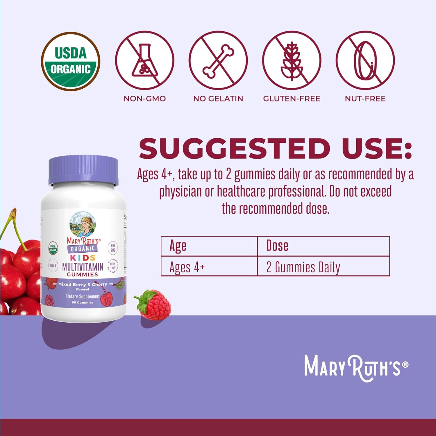MaryRuth's Children's Multivitamin Gummies - 1 Month Supply (60 Count) - Ages 4+ - Vegan - görsel 3