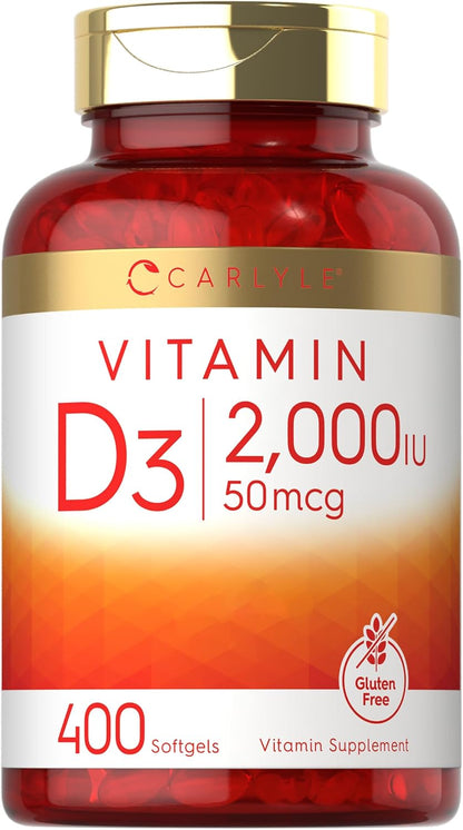 Carlyle Vitamin D3 2000IU Softgels - 400 Capsules, Non-GM, Gluten-free