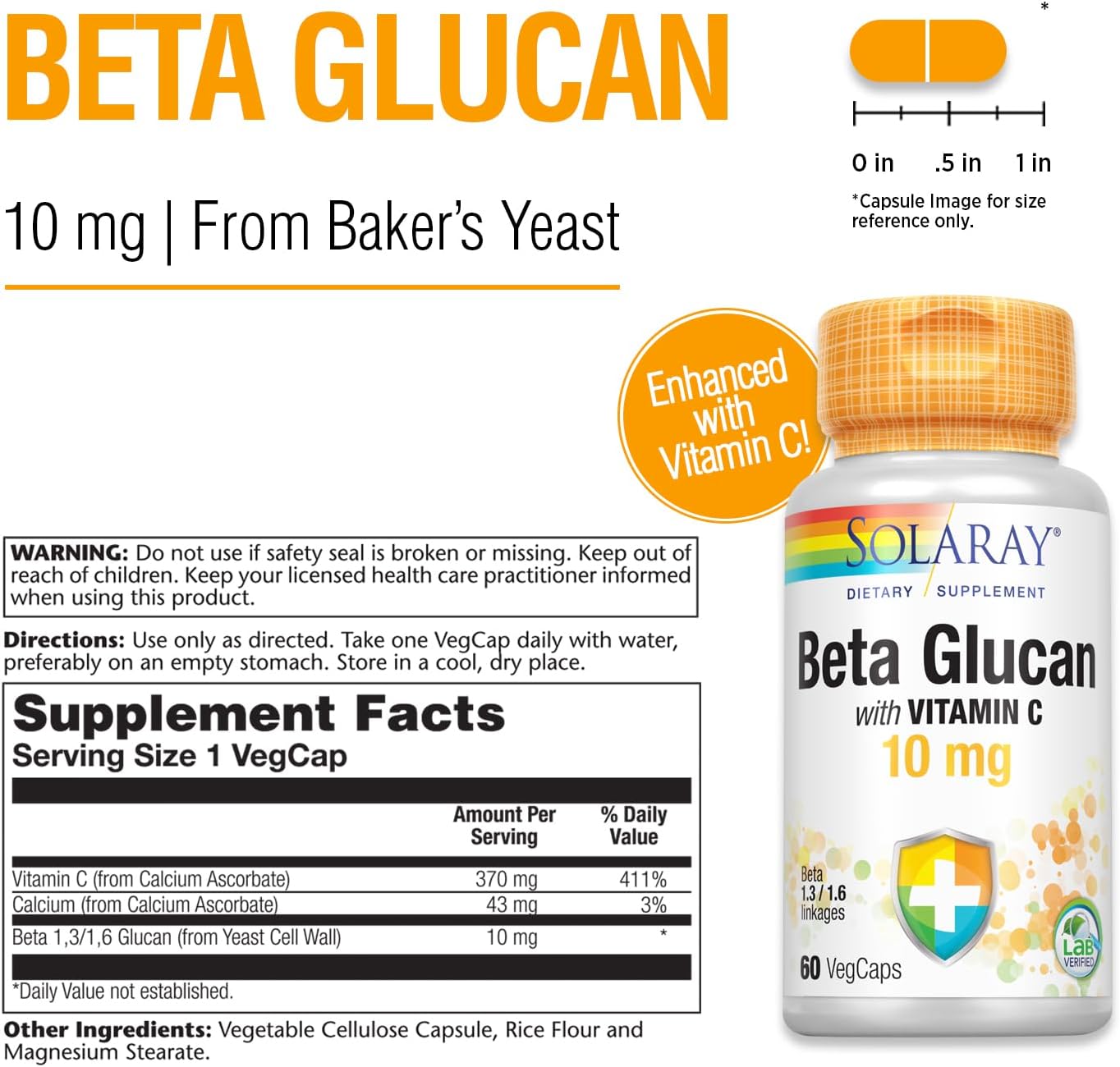 SOLARAY Beta Glucan with Vitamin C – Immune Support – 60 VegCaps - görsel 3