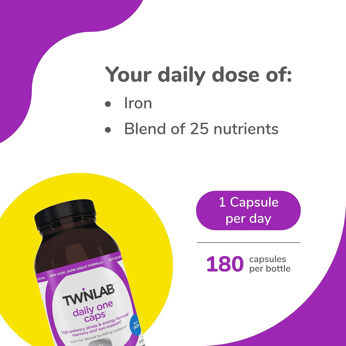 Twinlab Daily One Caps with Iron - Multivitamin and Mineral Supplement with 25+ Nutrients, 180 Capsules - görsel 3