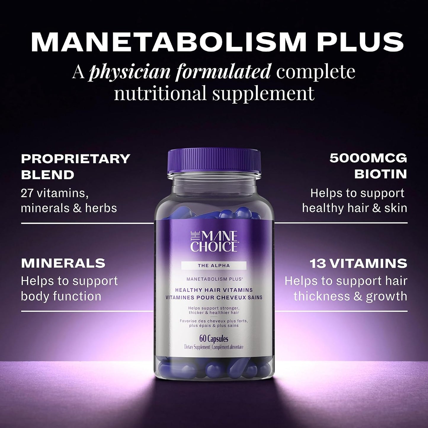 MANETABOLISM Plus Healthy Hair Growth Vitamins – Hair, Skin & Nails Supplement (60 Capsules) - görsel 4