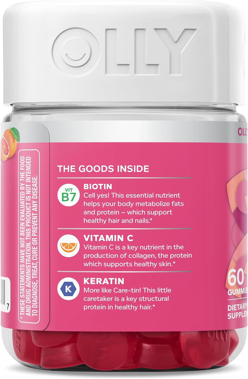 OLLY Hair, Skin and Nails Gummies - Biotin 2500mcg, Keratin & Vitamin C - Grapefruit Flavour - 60 Count - görsel 9
