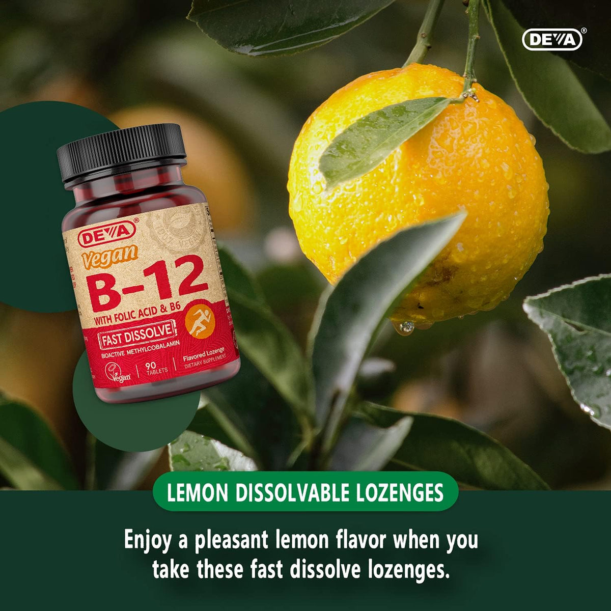 Deva Vegan Vitamin B12 Fast Dissolve Supplement – 1000 mcg Methylcobalamin with B6 & Folic Acid – Lemon Flavour – 90 Lozenges - görsel 7