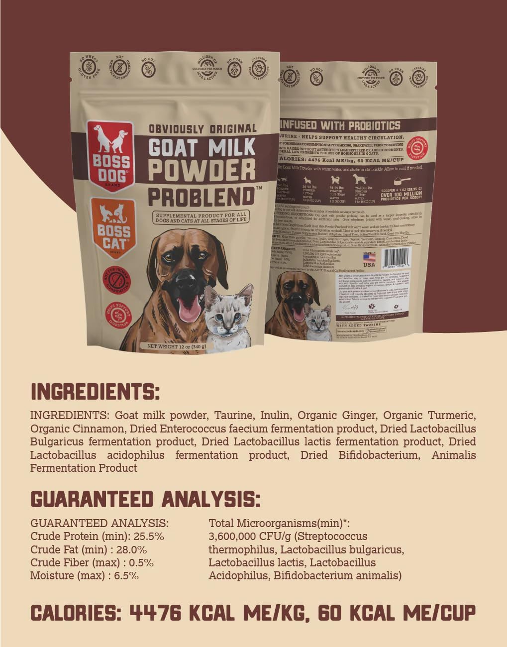 Boss Dog Goat Milk Powder Problend, 12 oz (340 g) Bag - görsel 2