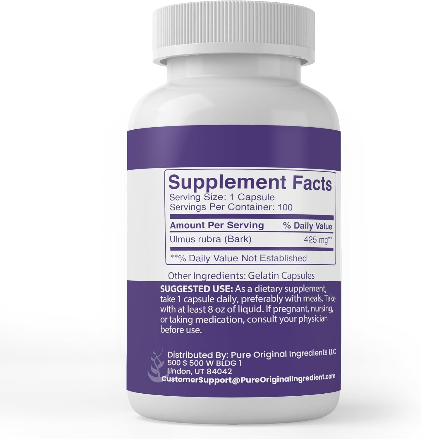 PURE ORIGINAL INGREDIENTS Slippery Elm, 100 Capsules - Pure, No Additives, Lab Verified - görsel 2